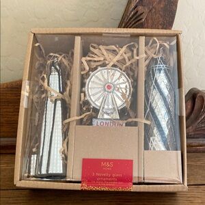 M&S Home 3 novelty glass ornaments- the Shard, The London Eye, The Gherkin
